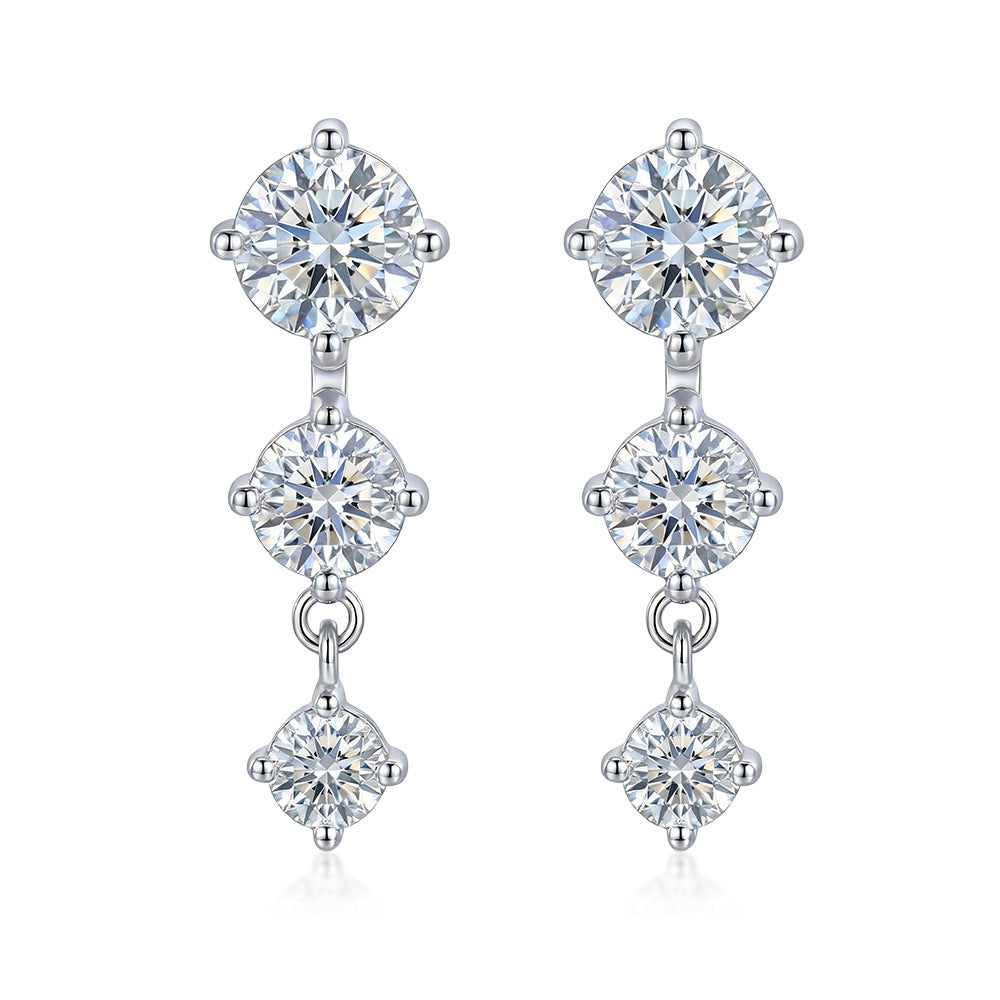 Row Three-Stone Stud Earrings