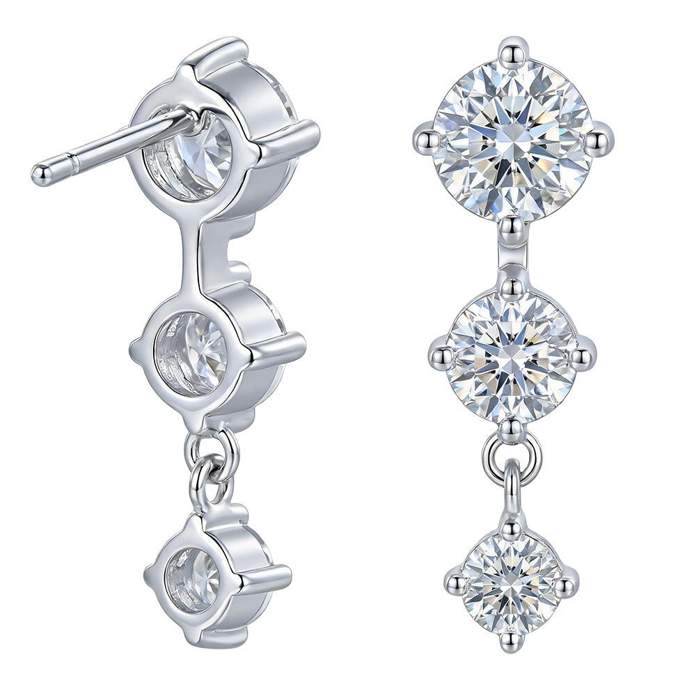 Row Three-Stone Stud Earrings