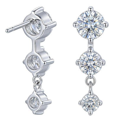 Row Three-Stone Stud Earrings