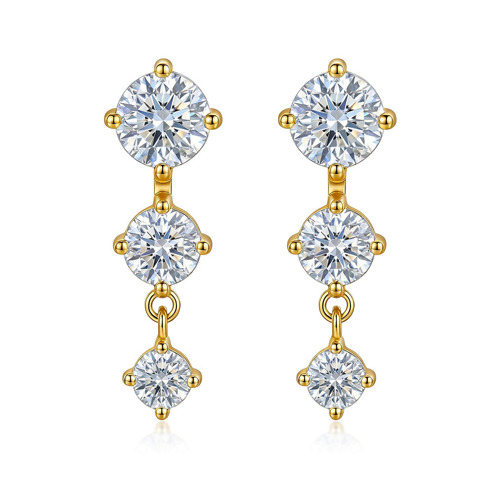 Row Three-Stone Stud Earrings