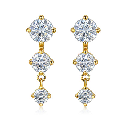 Row Three-Stone Stud Earrings