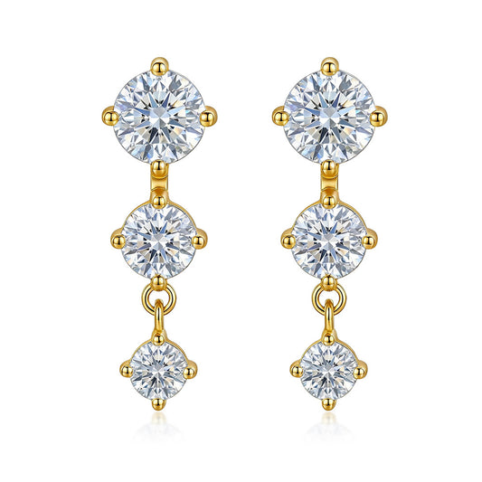 Row Three-Stone Stud Earrings