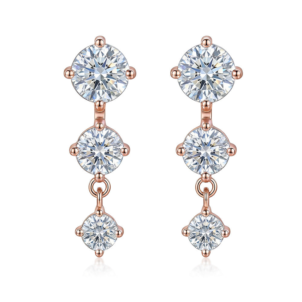 Row Three-Stone Stud Earrings