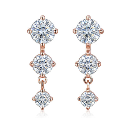 Row Three-Stone Stud Earrings