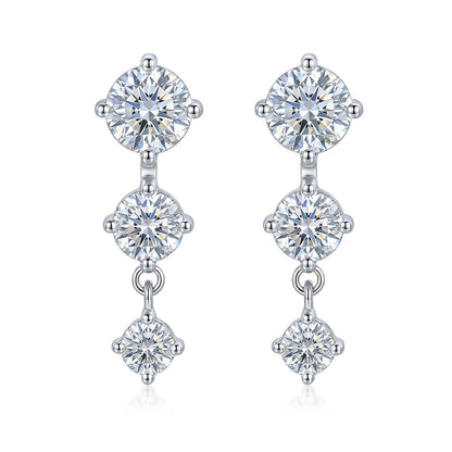 Row Three-Stone Stud Earrings