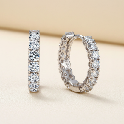 Close-up of Solana Moissanite Hoop Earrings